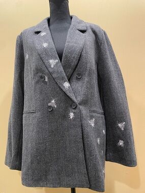 Disturbia Grey Blazer Jacket Bugs Dark Academia Goth Halloween 18UK/14US NWT